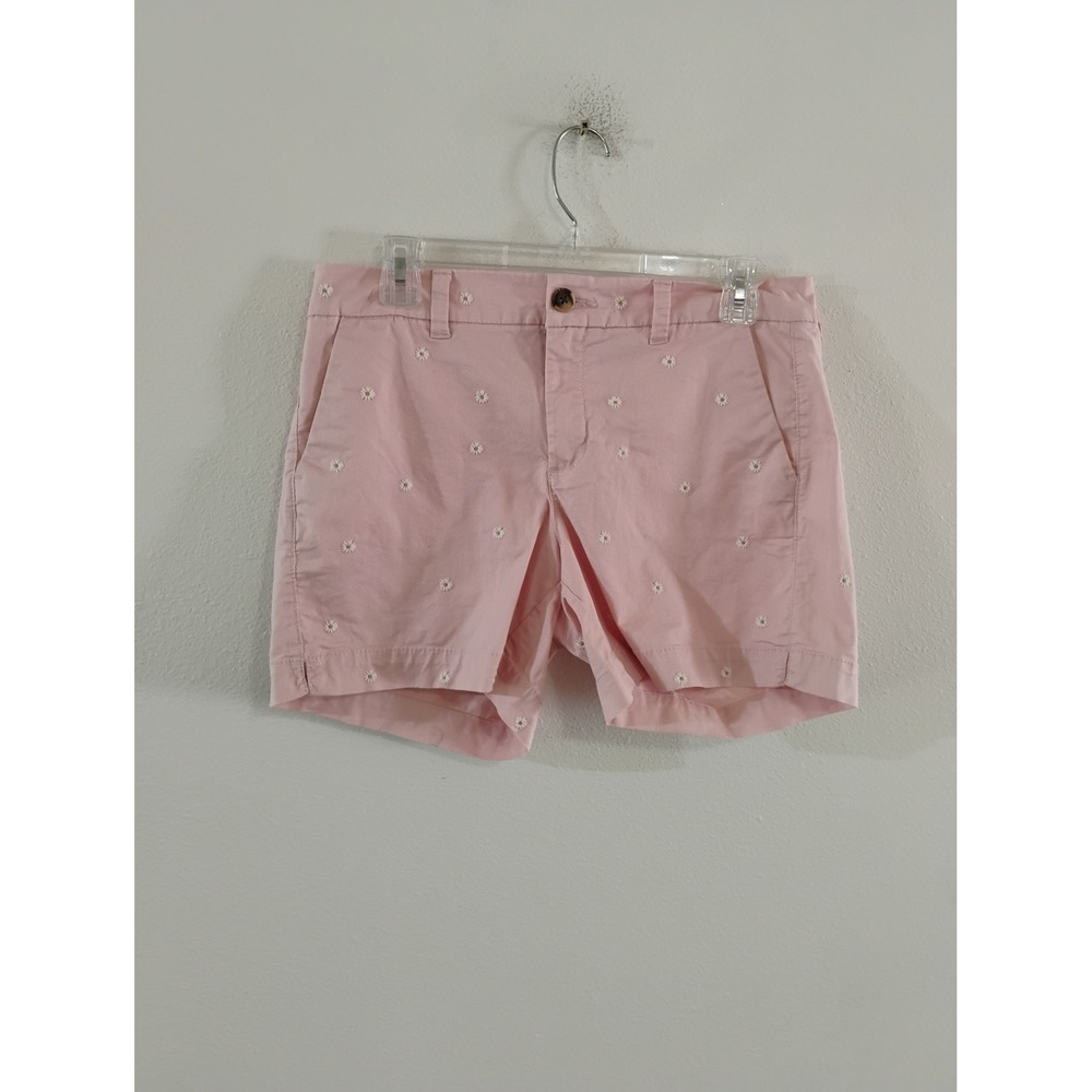 Old Navy Womens Pink Daisy Embroidered Everyday Mid-Rise Chino Shorts Size 6